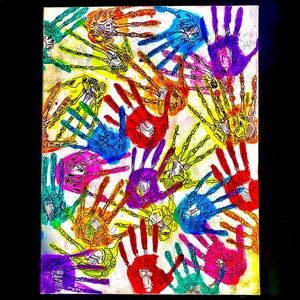 Skeleton hand painting art